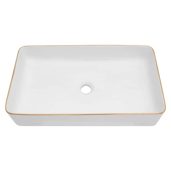 EPOWP 24 in . Rectangular Bathroom Vessel Sink in White Gold Ceramic