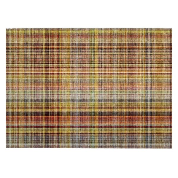 Orange 2 ft. x 3 ft. Woven Plaid Rectangle Indoor/Outdoor Area Rug