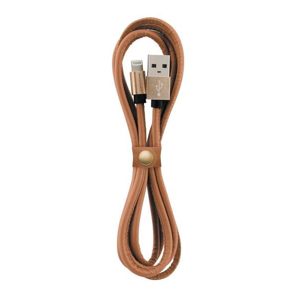 Merkury Innovations Apple MFi Certified 5 ft. Deluxe Leatherette Lightning Cable with Aluminum Tips, Brown