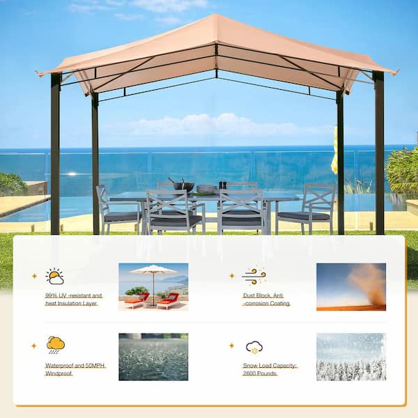 EROMMY 12 ft. x 12 ft. Beige Patio Gazebo, Outdoor Soft Top Canopy