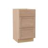 Hampton Bay Sinclair 18 in. W x 21 in. D x 34.5 in. H Assembled 3-Bath Drawer Base Cabinet in Shaker Light Oak KVDB18-SLO