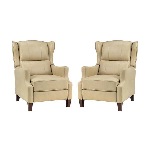 JAYDEN CREATION Leen Beige Genuine Leather Recliner with Solid Wood Legs (Set of 2)