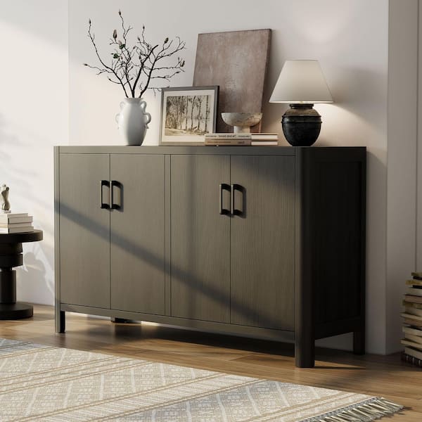 Perch Farmhouse Rustic Black 36 in. Wood Accent Storage Cabinet with 4 Doors, Shelves