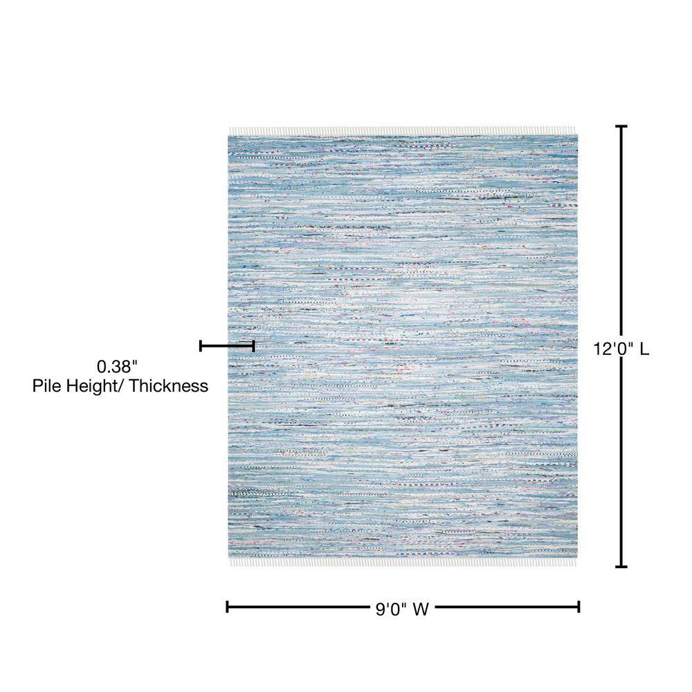 Light Blue Handmade Cotton 9' x 12' Flat Woven Rug