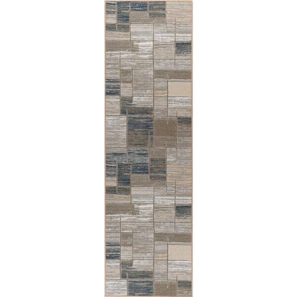Tayse Rugs Majesty Abstract Taupe 2 ft. x 11 ft. Indoor Runner Rug