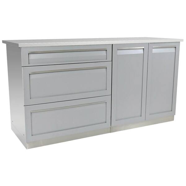 4 Life Outdoor 3-Piece 66 in. x 36 in. x 24 in. Stainless Steel Outdoor Kitchen Cabinet Set with Powder Coated Doors in Gray