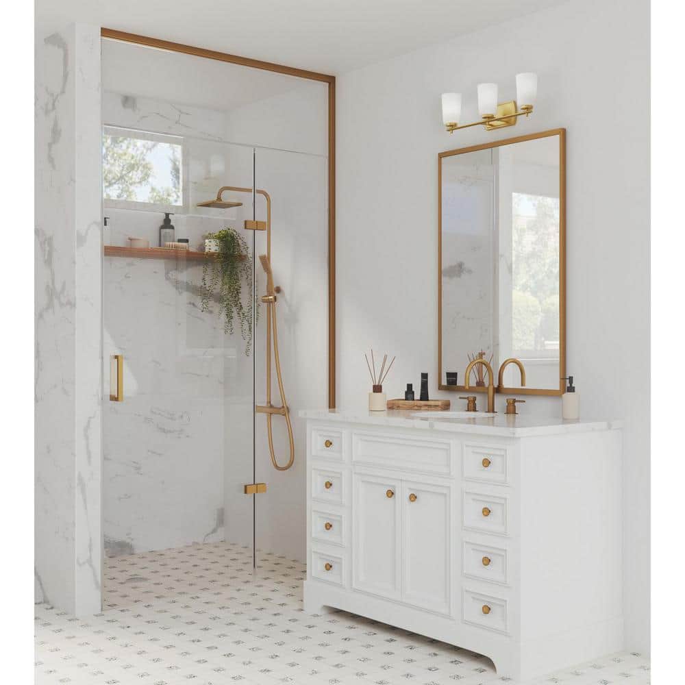 Adley 3-Light Satin Brass Vanity Light with Opal Glass Shades