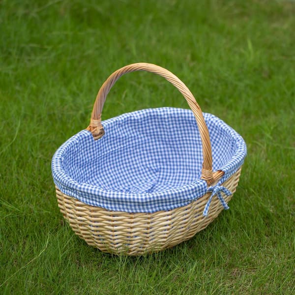 Picnic Basket with Handle and Washable Plaid Liner Ideal for Outdoor Adventures, Photoshoots and Home Decor, XL