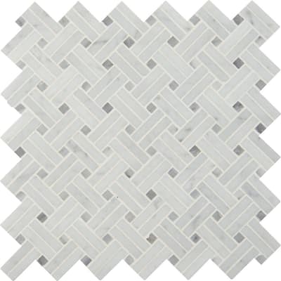 Carrara White Basket Weave 12 in. x 12 in. x 10mm Polished Marble Mesh-Mounted Mosaic Tile (10 sq. ft. / case)