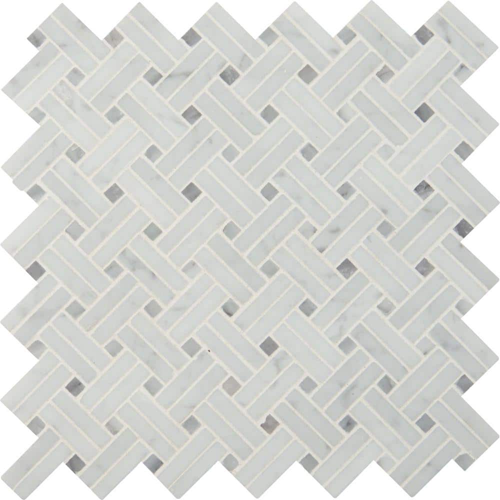 Take Home Tile Sample - Carrara White Basket Weave 4 in. x 4 in. Polished Marble Mesh-Mounted Mosaic Tile price history on PriceWatchPro