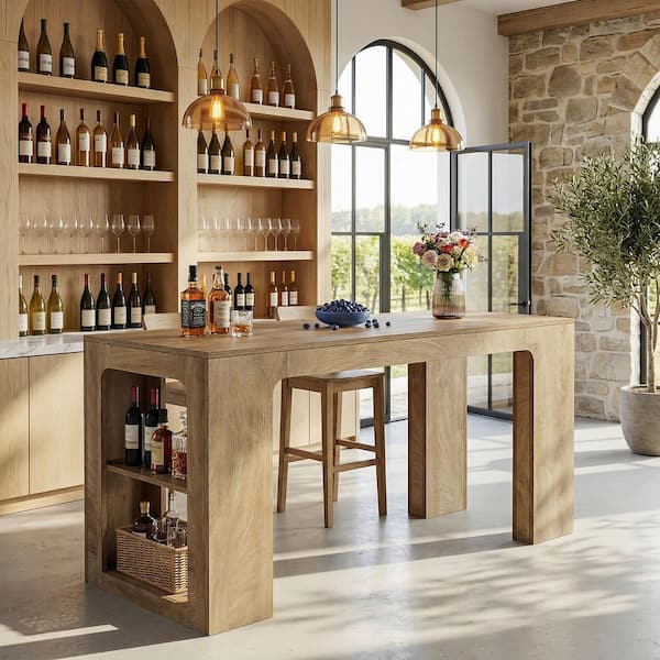 BYBLIGHT Kearsten 35.4 in. H Rectangle MDF Bar Table with Slatted