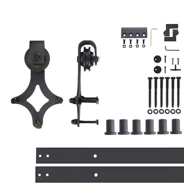 HOMACER 9 ft./108 in. Black Rustic Non-Bypass Sliding Barn Door Hardware Kit Diamond Design Roller for Single Door