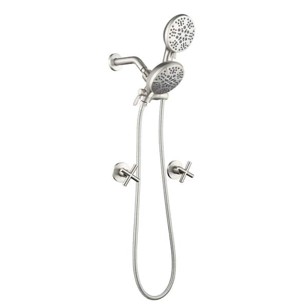 AIMADI Double Handle 7-Spray Wall Mount Shower Faucet 1.8 GPM with Ceramic Disc Valves 2 In 1 Shower Trim Kit in Brushed Nickel