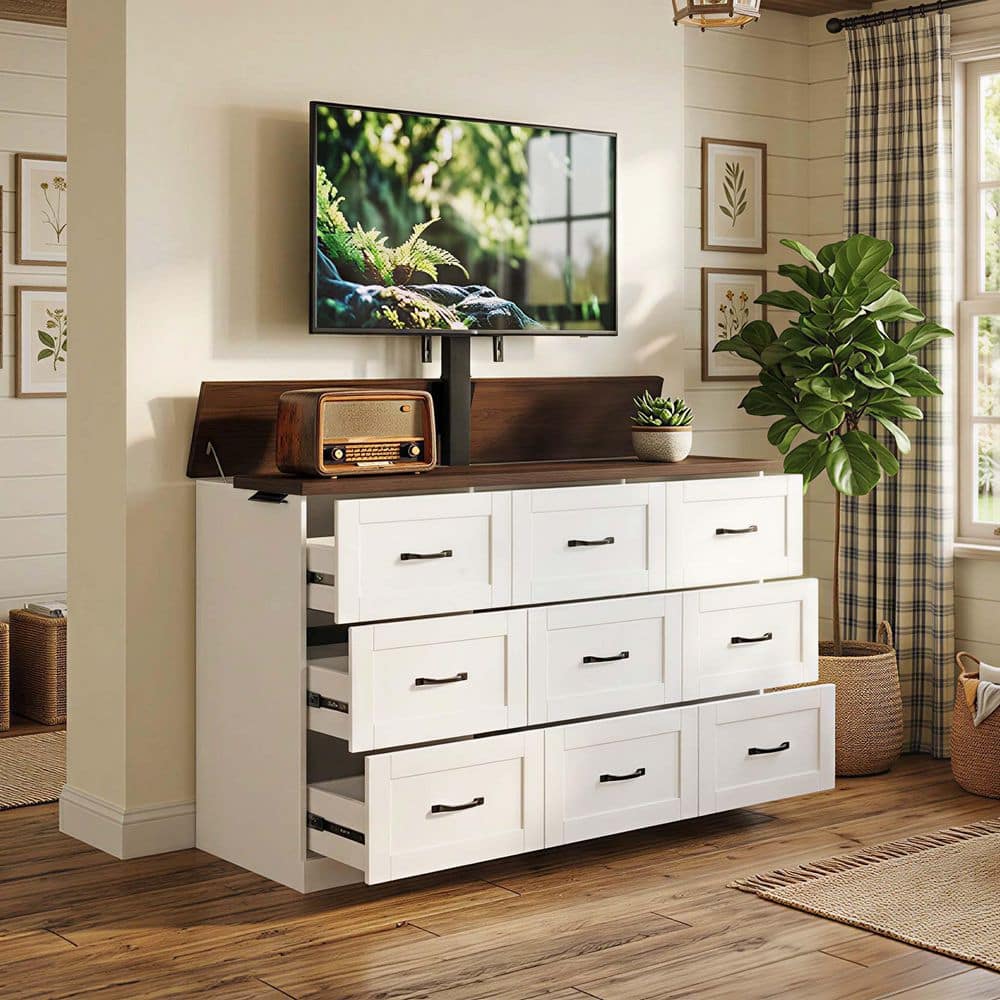FUFU&GAGA White & Brown TV Stand, Entertainment Center Fits TVs up