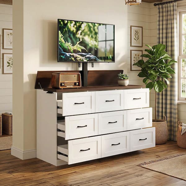 FUFU&GAGA White & Brown TV Stand, Entertainment Center Fits TVs up