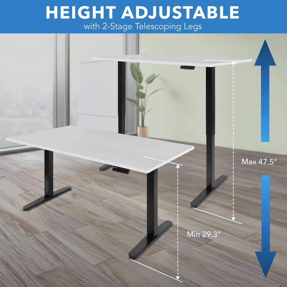ElevatePro 59" White/Black Electric Sit-Stand Desk with Programmable Height