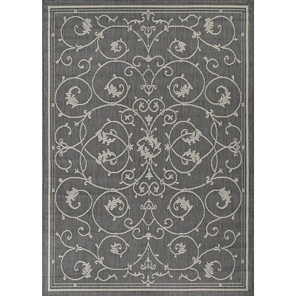 Recife Veranda Ivory-Silver 6 ft. x 9 ft. Floral Indoor/Outdoor Area Rug