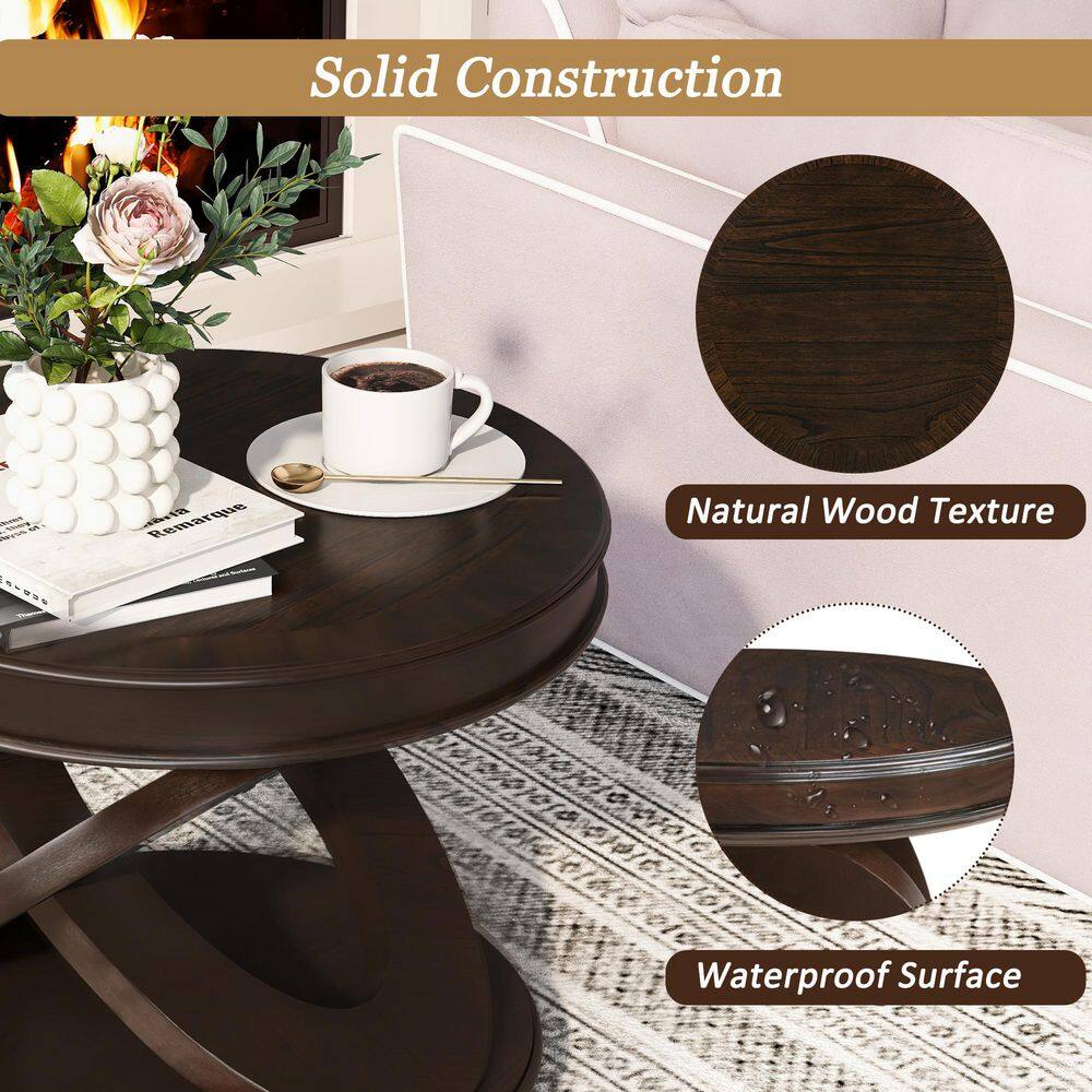 Liam 22 in. Walnut Round MDF and Solid Wood Veneer End Table, Side Table with X-Shaped Base - thumbnail 6