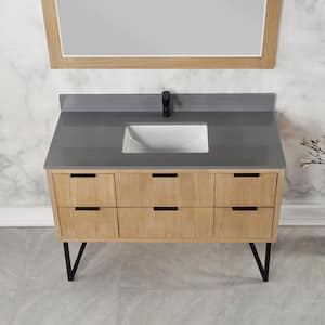 Helios 48 in. W x 22 in. D x 34 in. H Single Sink Bath Vanity in Weathered Pine with Gray Composite Stone Top and Mirror