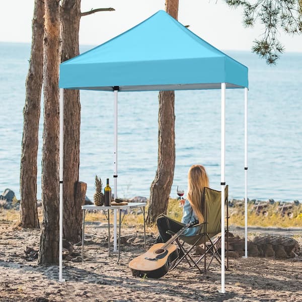 COOS BAY 5 ft. x 5 ft. Light Blue Portable Instant Pop Up Canopy with Carry Bag, Adjustable Height, for Beach, Sports and Camping