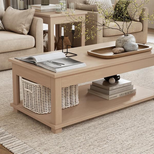 Bridgevine Home 48 in. Fruitwood Finish Rectangle Solid Wood Coffee Table, Ships Fully Assembled