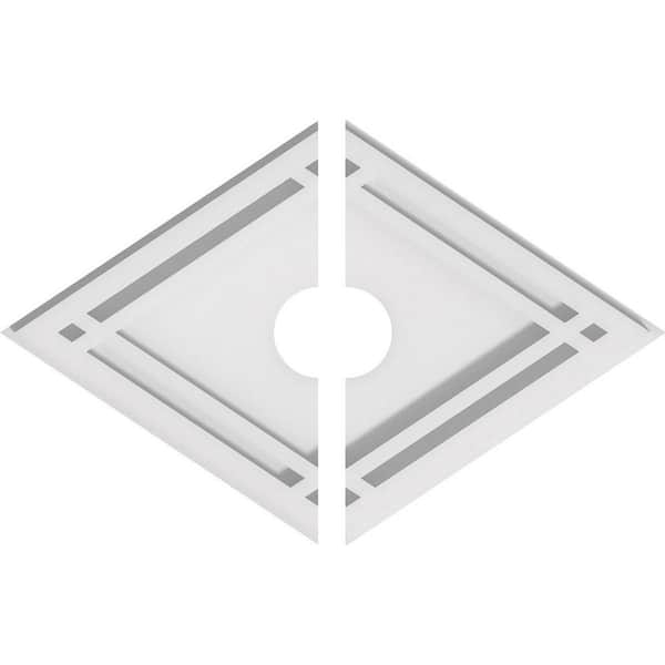 Ekena Millwork 14 in. x 9.37 in. x 1 in. Diamond Architectural Grade PVC Contemporary Ceiling Medallion (2-Piece)