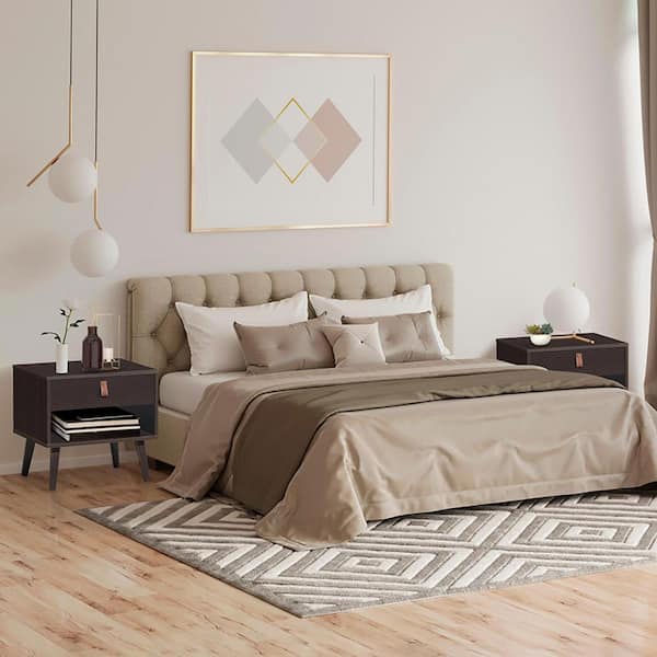 Boyel Living Brown 1 Drawer Nightstand Bedroom Table with Drawer Storage Shelf