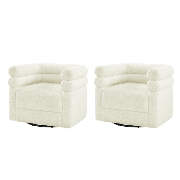 JAYDEN CREATION Regina Ivory Modern Swivel Chair with 2 Pillow Set of 2