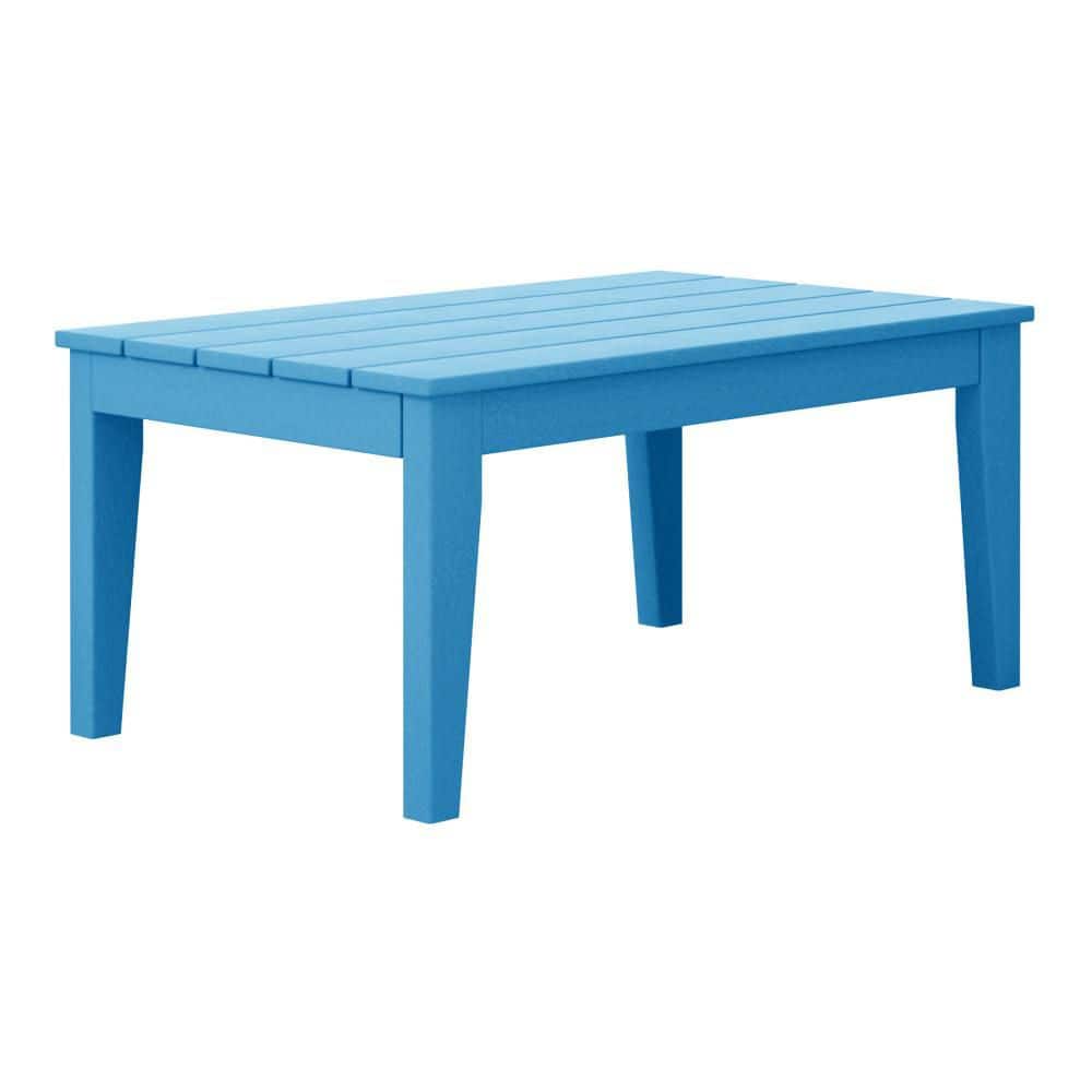 Laguna Outdoor Patio Weather Resistant Poly Plastic Rectangle Coffee Table in Pacific Blue