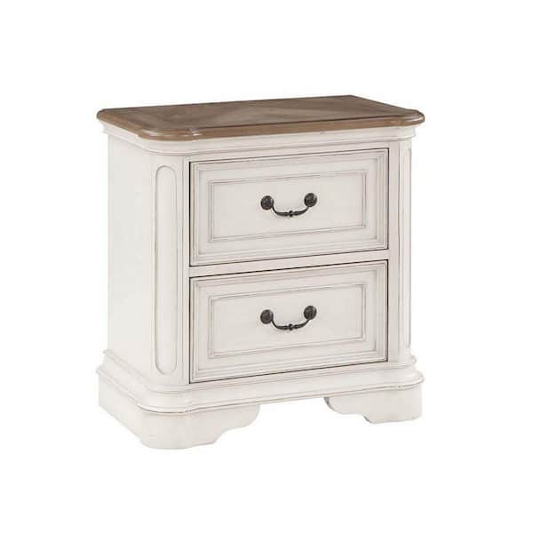 Benjara 17 in. White and Brown 2-Drawer Wooden Nightstand