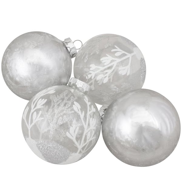 Northlight 3.25 in. (80 mm) Silver and Clear Glass 2 Christmas Ball Ornaments (4-Pack)