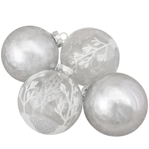 3.25 in. (80 mm) Silver and Clear Glass 2 Christmas Ball Ornaments (4-Pack)