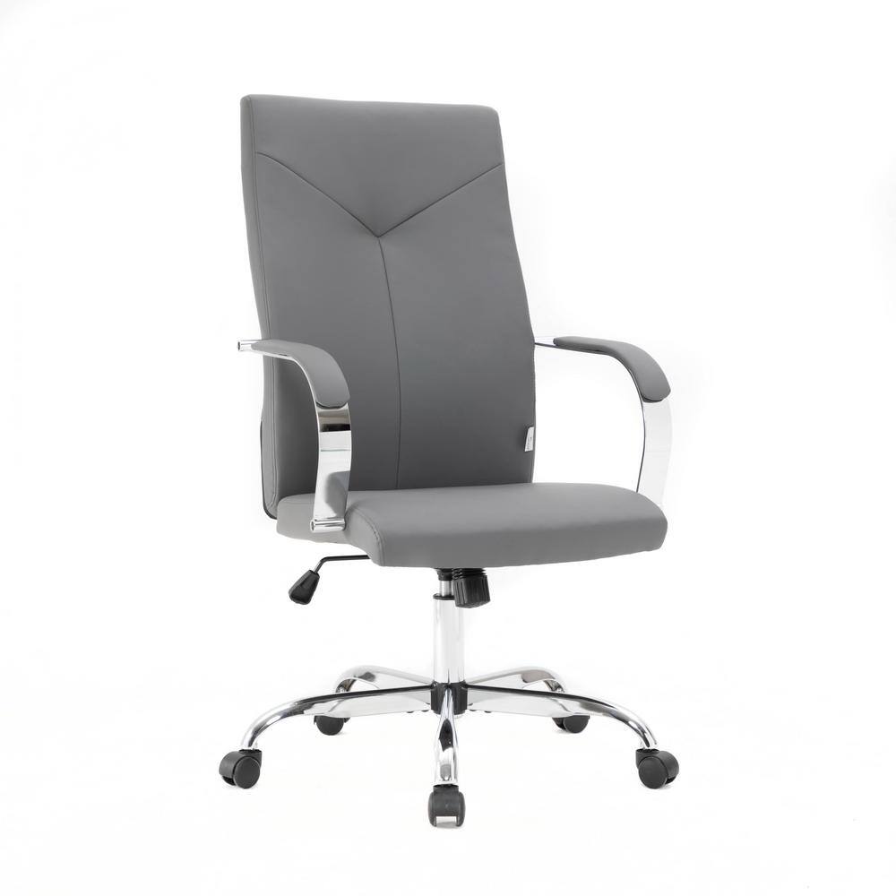 Sonora Collection SO19GRL High-Back Tall Adjustable Height Leather Conference Office Chair with Tilt and 360 Degree Swivel in Gray -  LeisureMod