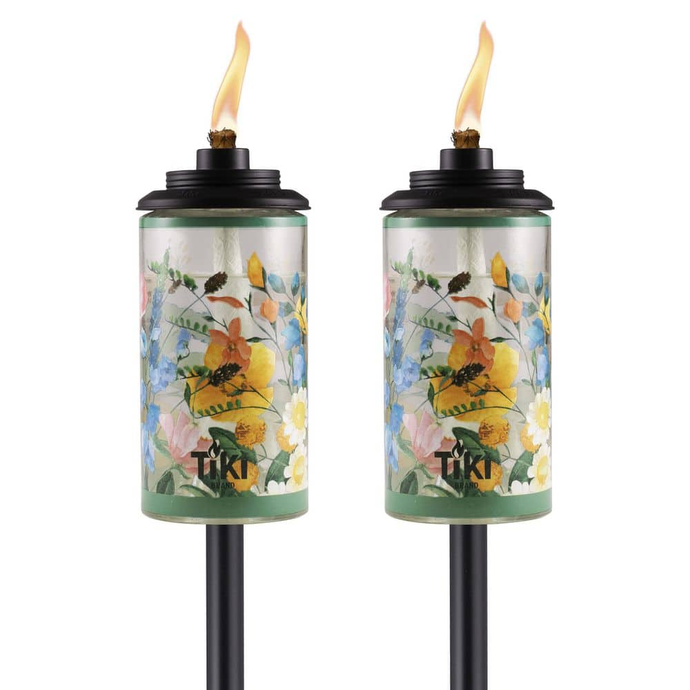 Tiki 65 In Easy Install Torch Wild Flower Glass 2 Pack 1122123 The Home Depot