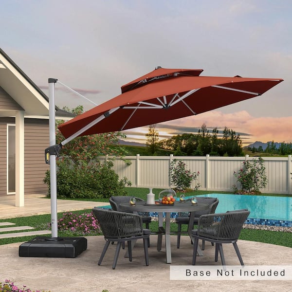 PURPLE LEAF 11 ft. Octagon Aluminum Patio Cantilever Umbrella for Garden Deck Backyard Pool in Brick Red