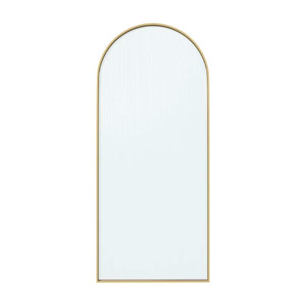 34 in. W x 78 in. H x 1.5 in. D Arched Framed Fixed Panel Shower Door in Brushed Gold with Clear Fluted Glass