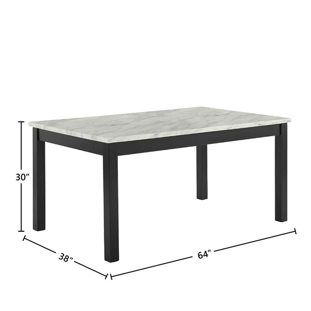 Celeste 64" Black Wood Dining Table with Faux Marble Top