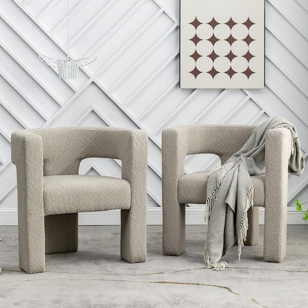 Oatmeal 28 in. Wide Boucle Upholstered Square Armchair Set of 2