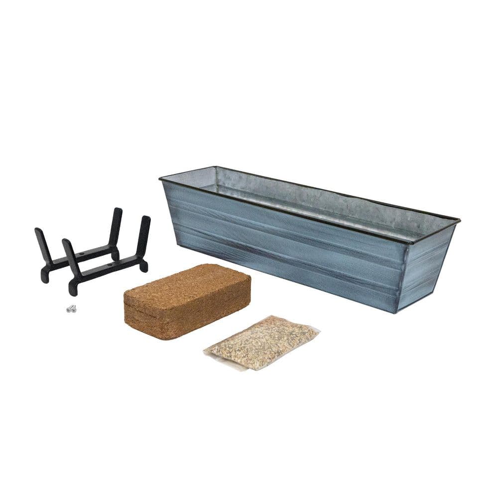 "22"" W Small Nantucket Blue Galvanized Steel Indoor Outdoor Bloom Box Garden Growing Kit With Brackets for 2 x 6 Railings" price history on PriceWatchPro