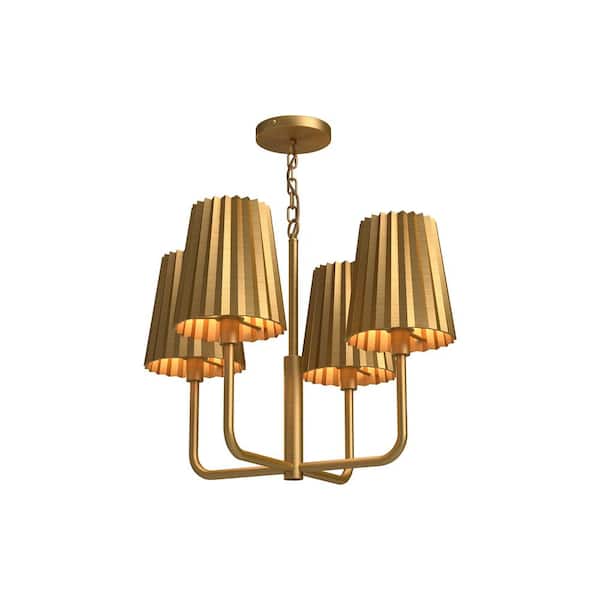 Plisse 23 in. 4 Light 60-Watt Aged Gold Chandelier