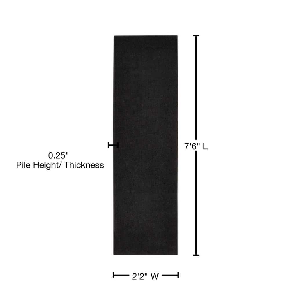 Black Solid Synthetic Runner Rug 2'2" x 7'6"