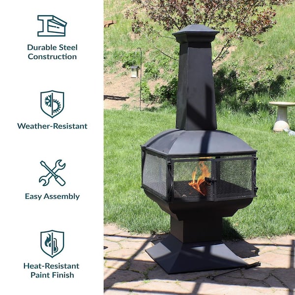 Sunnydaze 57 in. Black Steel Outdoor Wood Burning Fire Pit