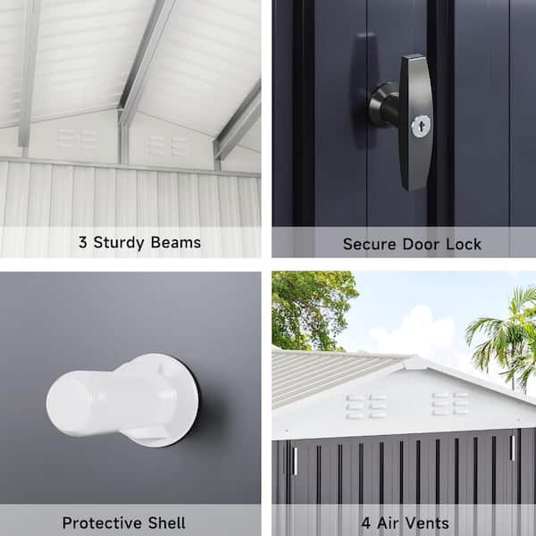 10 ft. W x 14 ft. D Outdoor Metal Shed Storage with Updated Frame Structure and Lockable Doors, White (140 Sq. Ft）