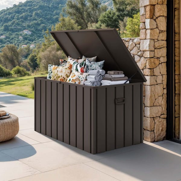 Outdoor Deck Box 160 Gallon Waterproof Lockable Storage Box Container with Lid Deck Box, Brown