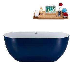 59 in. Acrylic Flatbottom Non-Whirlpool Bathtub in Matte Dark Blue With Polished Chrome Drain