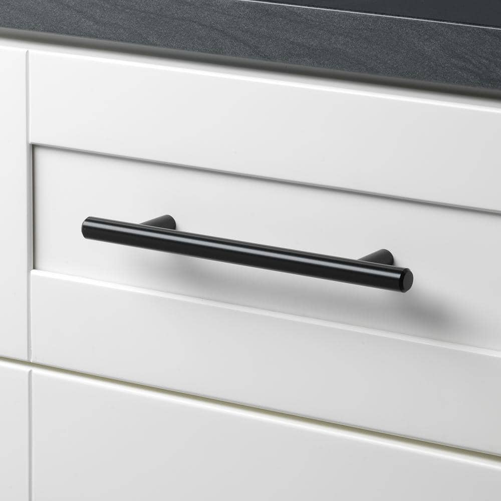 Matte Black Solid Steel Modern Cabinet Bar Pulls, 7.38" Length