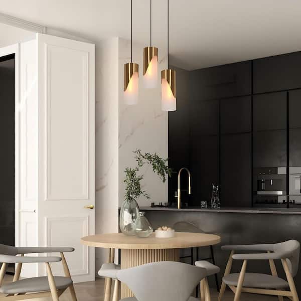 1-Light Brass Modern Pendant Light, Kitchen Island Pendant Hanging Light, Farmhouse Frosted Glass Light Fixture