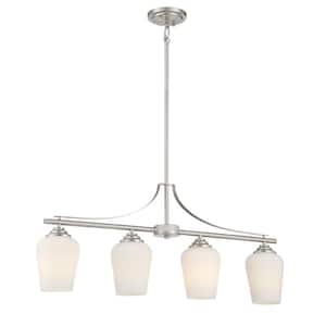Shyloh 4-Light Brushed Nickel Island Chandelier with Etched Opal Glass Shades