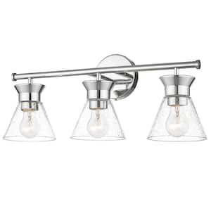22 in. 3 Light Chrome Vanity Light with Seeded Glass Shade for Bathroom