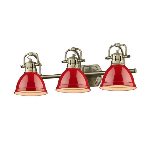Golden Lighting Duncan AB 3-Light Aged Brass Bath Light with Red Shades